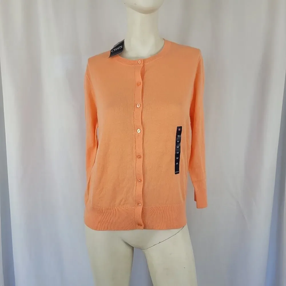 Chaps orange cardigan size M - Picture 5 of 7